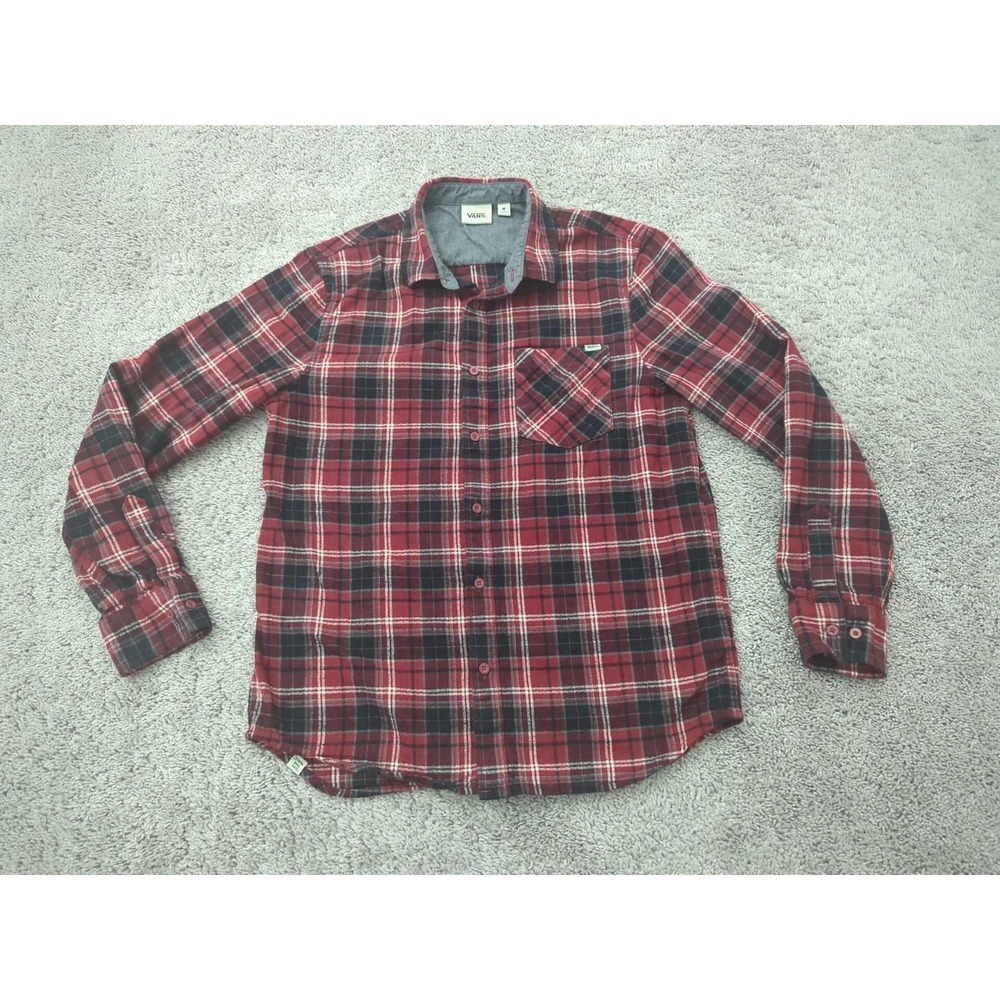 Vans Button Up‎ Shirt Mens Medium Plaid Flannel Long Sleeve Pocket Casual